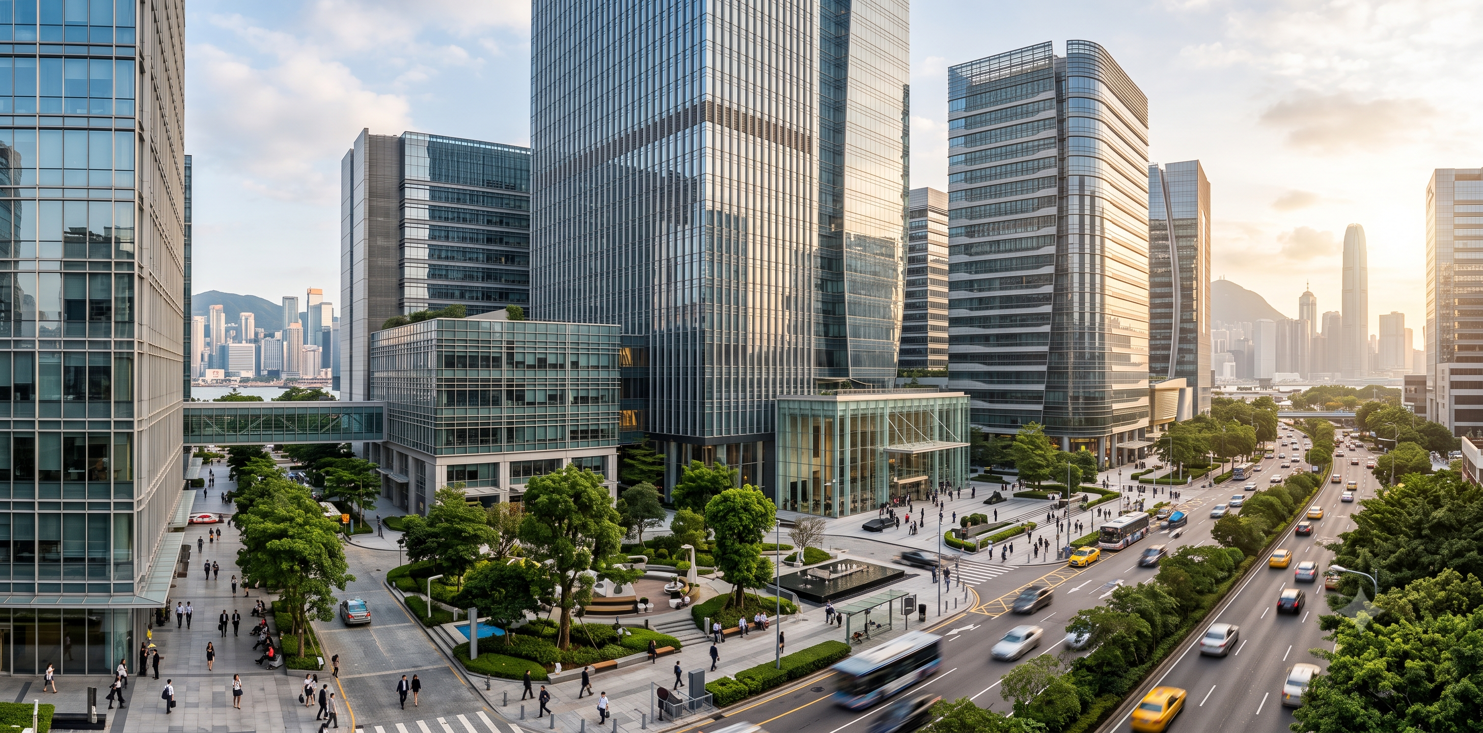 Modern glass office buildings