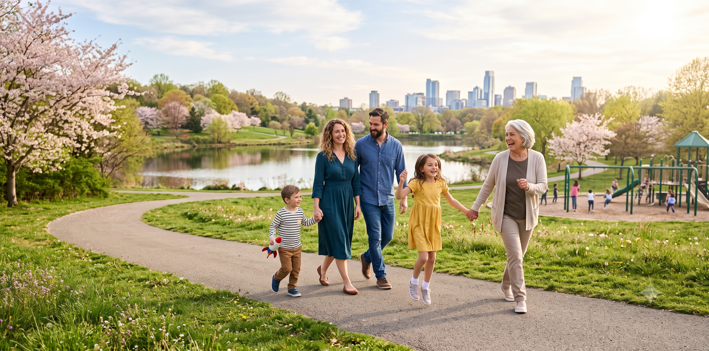Family walking together in a park